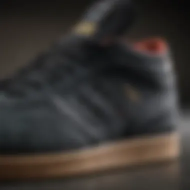 Close-up view of Adidas Busenitz Pro skate shoes showcasing design details