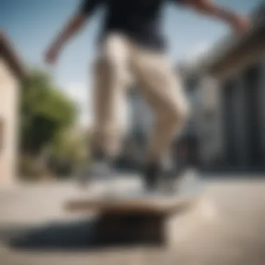 Skateboarder performing tricks while wearing Adidas pants