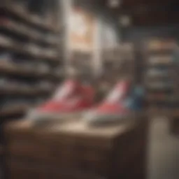 A diverse range of stylish skateboarding vans displayed in a local shop