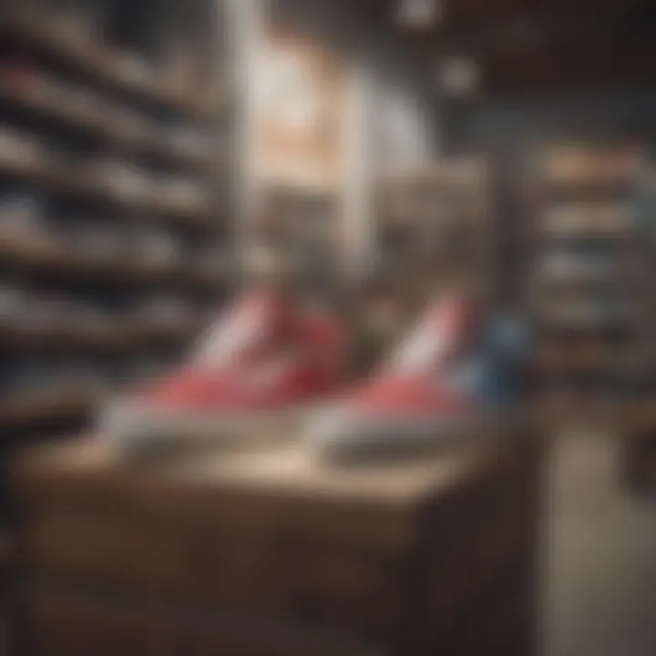 A diverse range of stylish skateboarding vans displayed in a local shop