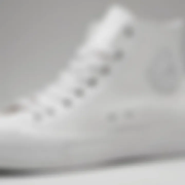 Close-up of all-white Converse showcasing their design and texture