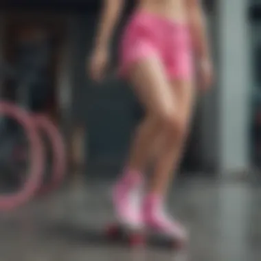 An artistic representation of bright pink bike shorts paired with skate gear