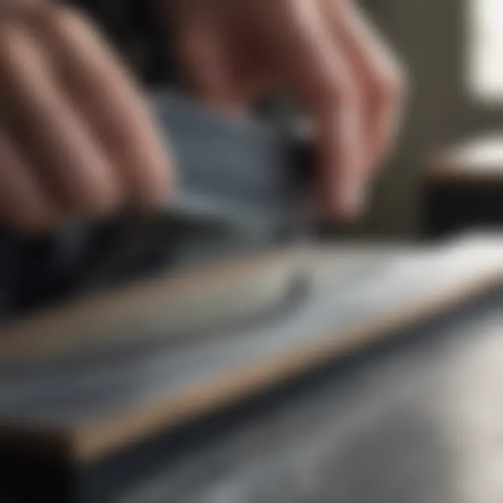 A close-up of a skate blade being sharpened, highlighting the precision of the process.