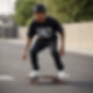 A skateboarder wearing a Boyz n the Hood graphic tee, showcasing style and motion