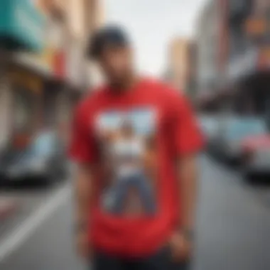 Urban Expression: Boyz n the Hood Tee Design A vibrant Boyz n the Hood graphic tee displayed against a colorful urban backdrop