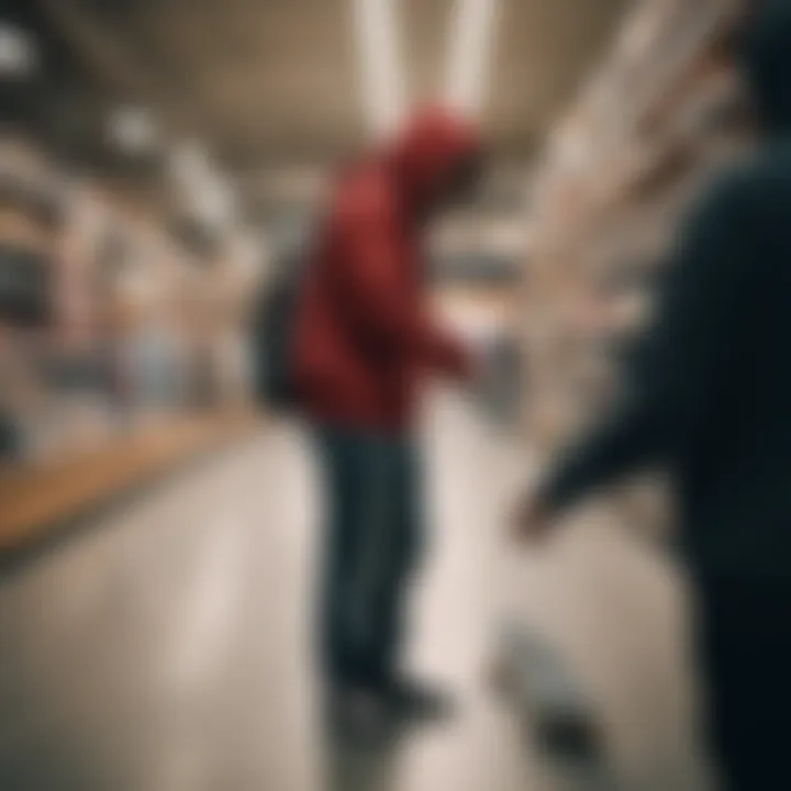 A skateboarder browsing through an online marketplace for hoodies