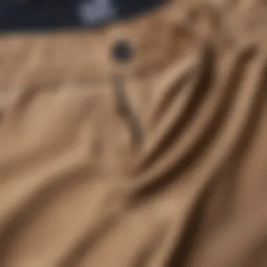 Close-up of elastic waistband detail on chino shorts