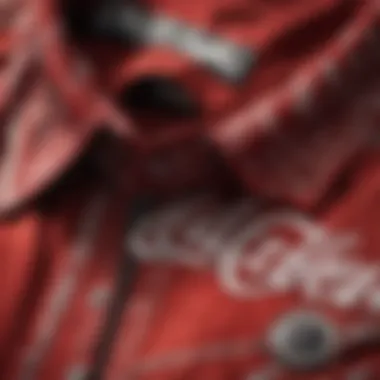 Close-up of the intricate details and fabric texture of a vintage Coke shirt, emphasizing quality and craftsmanship