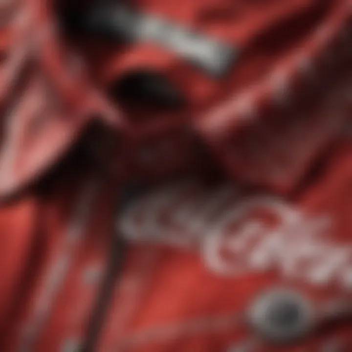 Close-up of the intricate details and fabric texture of a vintage Coke shirt, emphasizing quality and craftsmanship