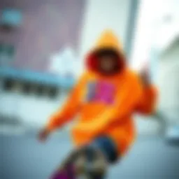 A skater showcasing a vibrant 3XL hoodie