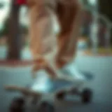 Stylish corduroy cargo pants displayed on a skateboard