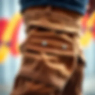 Close-up of corduroy texture on cargo pants