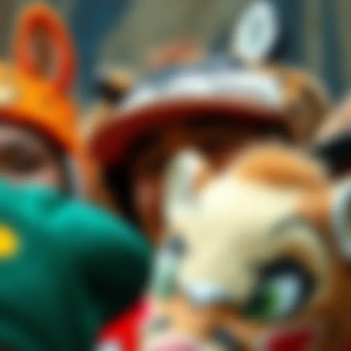 Close-up of various animal hats, highlighting diverse designs and materials