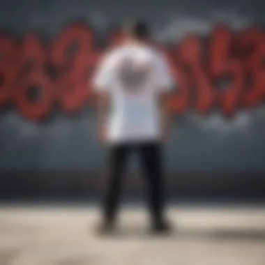 An artistic representation of the 'Bad to the Bone' shirt against a graffiti backdrop