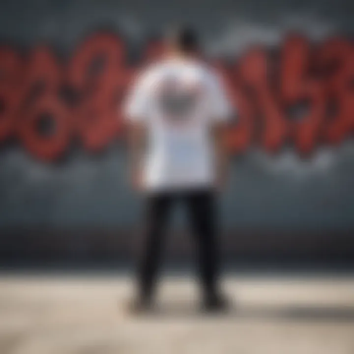 An artistic representation of the 'Bad to the Bone' shirt against a graffiti backdrop