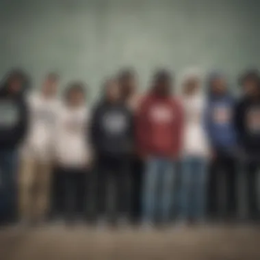 A group of skateboarders gathered, all adorned in various styles of Vans Off the Wall hoodies.