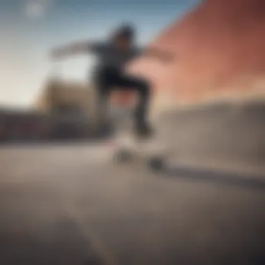 Skateboarder performing tricks with a custom board in an urban environment