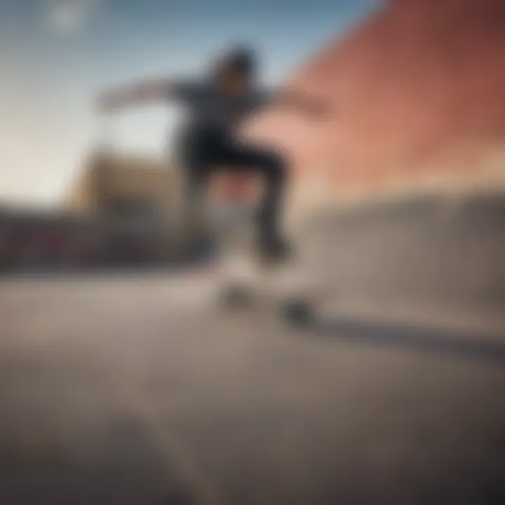 Skateboarder performing tricks with a custom board in an urban environment