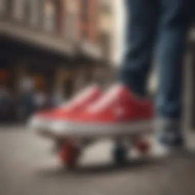 A stylish display of DC manual skate shoes on a skateboard