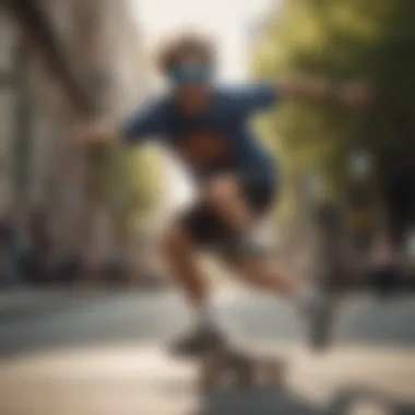 Innovative Style: Skater in Action Skater showcasing electric sun glasses while performing a trick