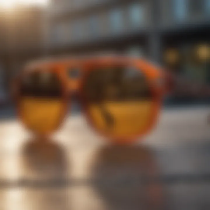 Close-up of electric sun glasses displaying advanced technology