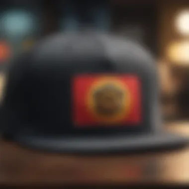 A close-up of a snapback showcasing its unique design