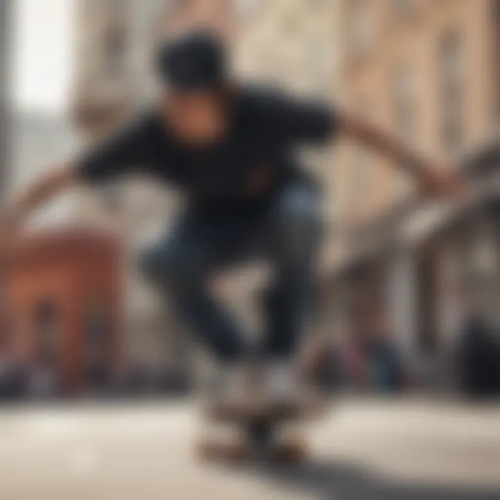 A skateboarder wearing a stylish snapback while riding