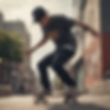 A skateboarder wearing a stylish snapback hat in an urban environment