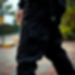 Stylish black designer cargo pants showcasing unique pocket designs