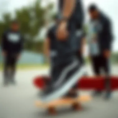 Group of skateboarders wearing black original Vans