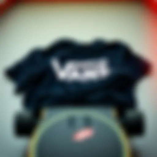 A stylish black Vans shirt displayed on a skateboard