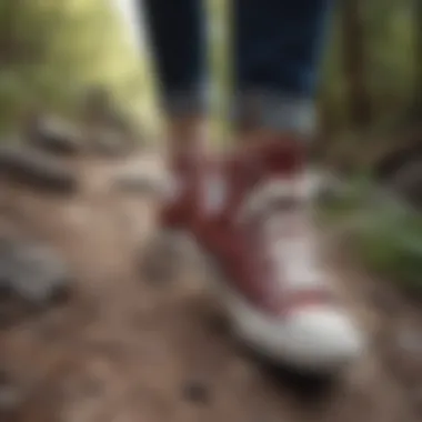 Stylish Converse high tops on a rocky trail