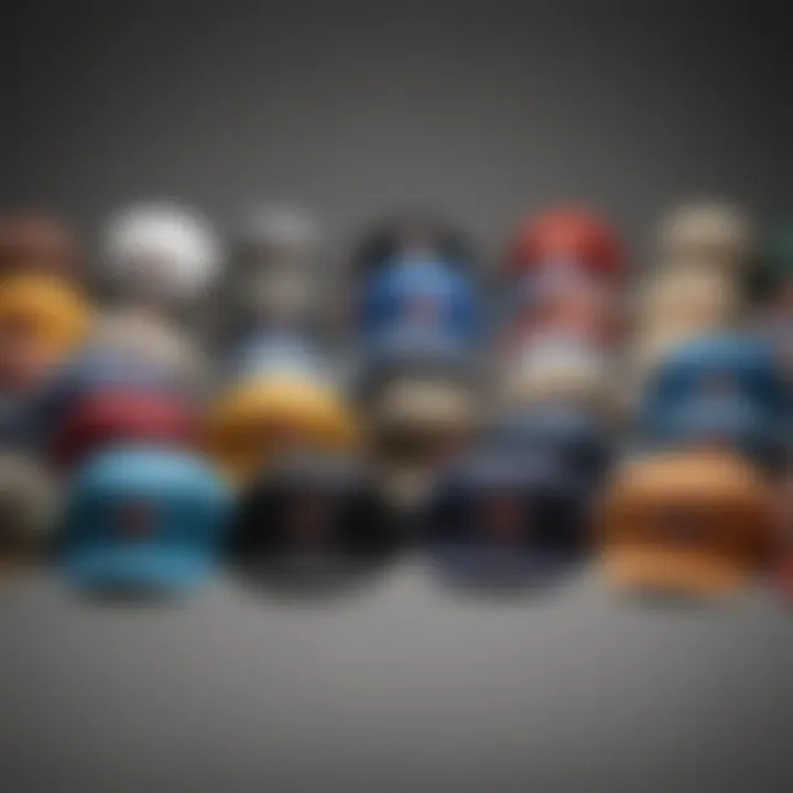 A collection of different styles of Dickies caps laid out on a surface.