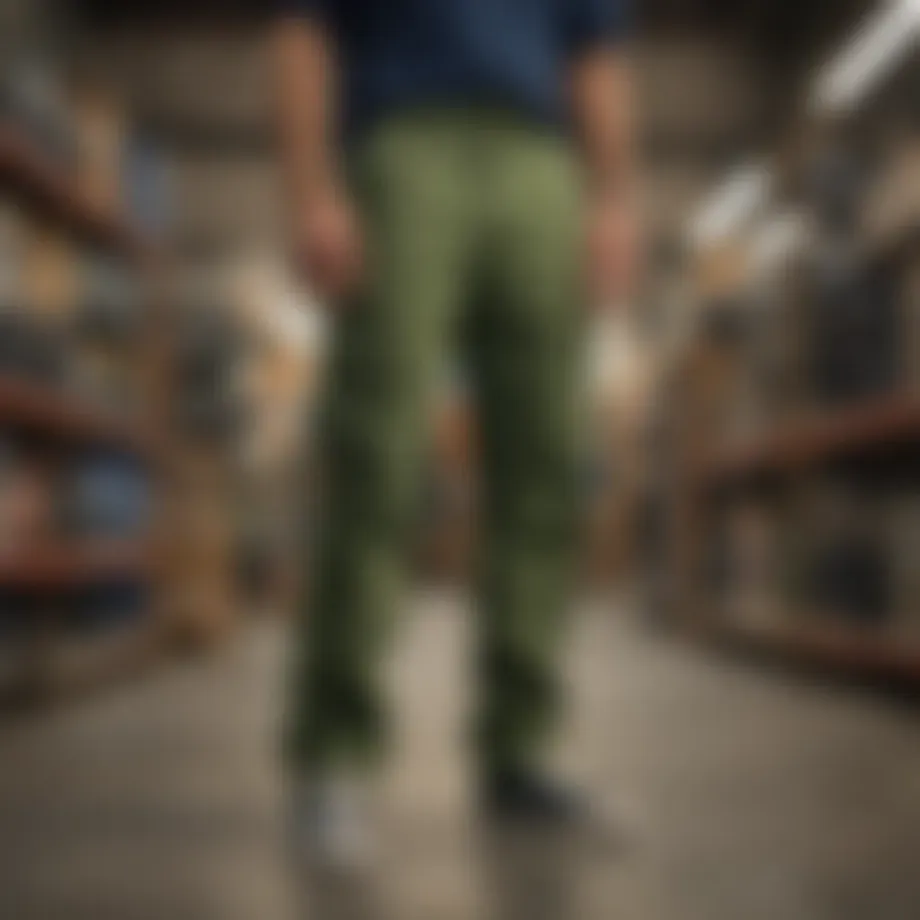 Stylish display of Dickies green cargo pants