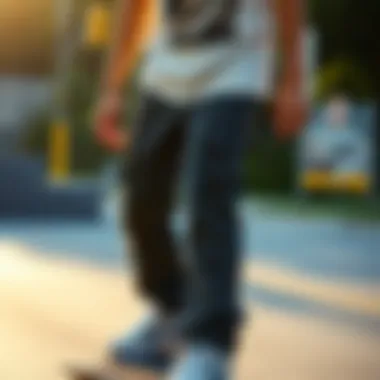 Stylish Dickies youth pants with skateboard