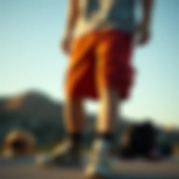 Echo Cargo Shorts displayed with skateboarding gear