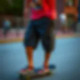 Stylish Echo Cargo Shorts on a skateboard