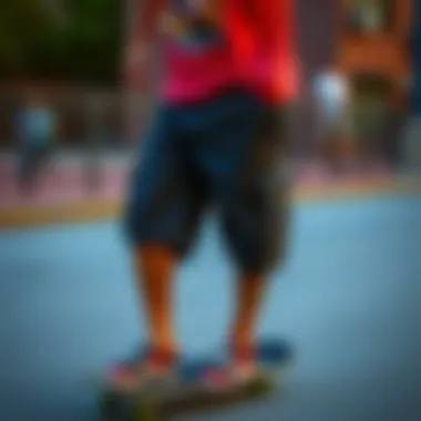 Stylish Echo Cargo Shorts on a skateboard