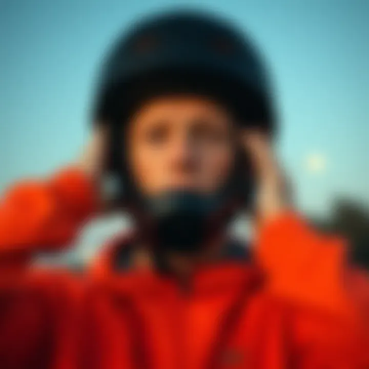 Ensuring the Right Fit for Safety An individual adjusting their helmet to ensure a proper fit.