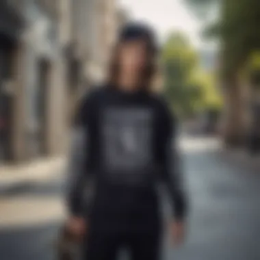 Skateboarder wearing a stylish graphic long sleeve tee