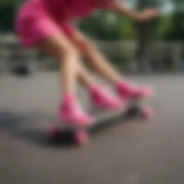 Skater wearing hot pink Kappa slides while performing tricks