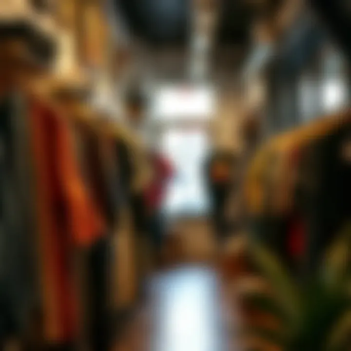 A cozy indie boutique showcasing eclectic styles on racks.