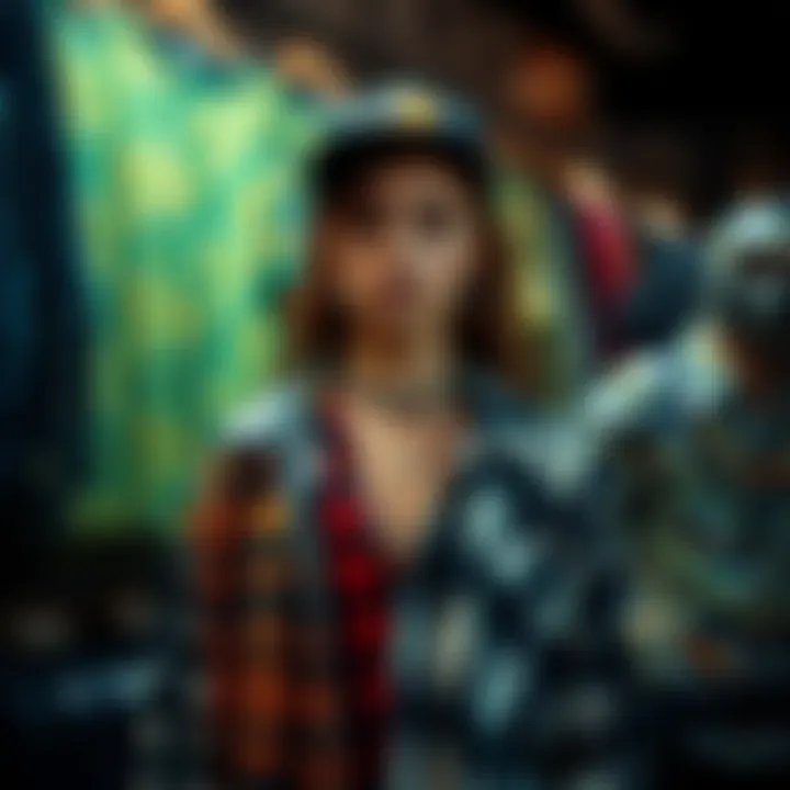 A vibrant display of indie clothing featuring unique patterns and textures.