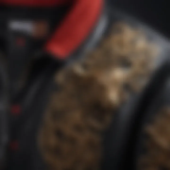 Close-up of intricate design elements on a Mitchell and Ness Bulls jacket