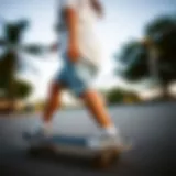 A close-up of a skateboarder wearing loose fitting shorts, showcasing the comfort and freedom of movement.
