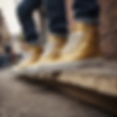 Group of friends wearing metallic gold Vans while hanging out