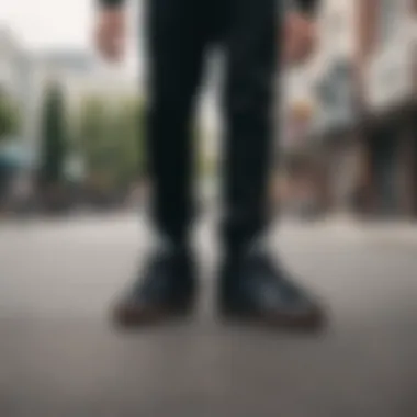 Skater performing tricks while wearing New Balance black shoes