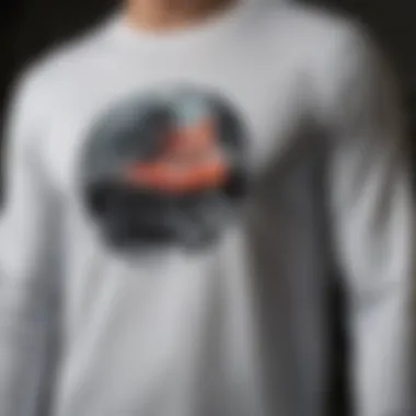 Close-up of the unique graphic design on the Nike long sleeve tee.