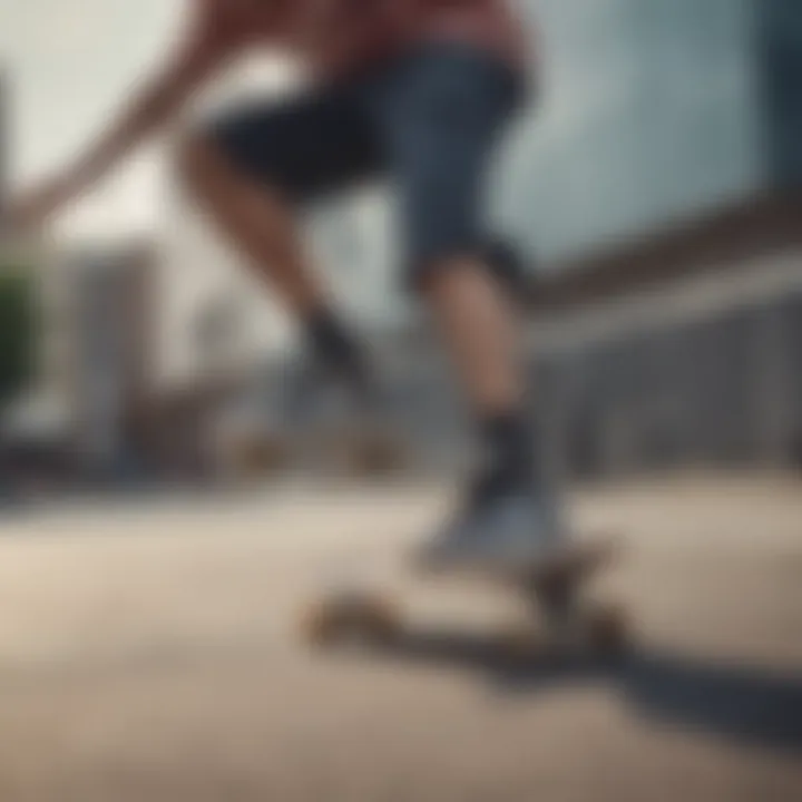 Skater performing tricks wearing Nike pattern shoes