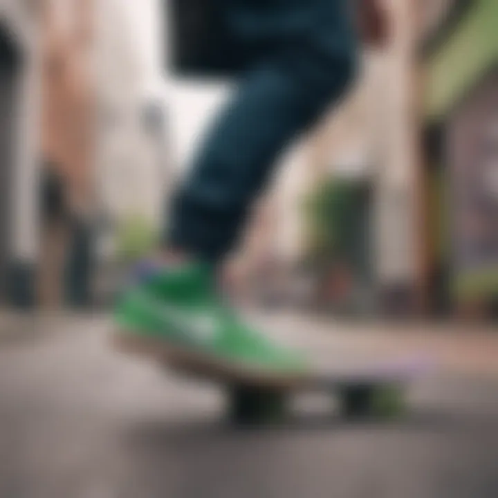 Skateboarding in Nike shoes with striking color scheme